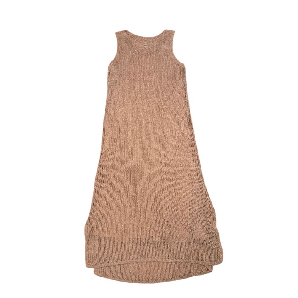 Chicos Zenergy Womens Tan Linen Blend Metallic Knit Sleeveless Maxi Dress Size 2